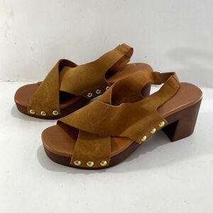 Made in Italy suede genuine leather sandals Y2K chunky Mocha brown fall women 8